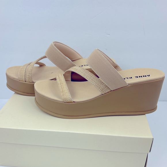 ANNE KLEIN, AKVELMA NATURAL RAFFI SLIP ONS PLATFORM ELASTIC TOP,CUSHION SOLE 9.5 - Picture 3 of 16